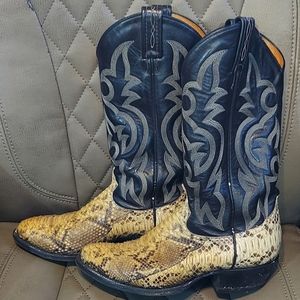 Vintage Tony Lama Natural Python Snakeskin Cowboy Boots Mens Size 8D Style 8114